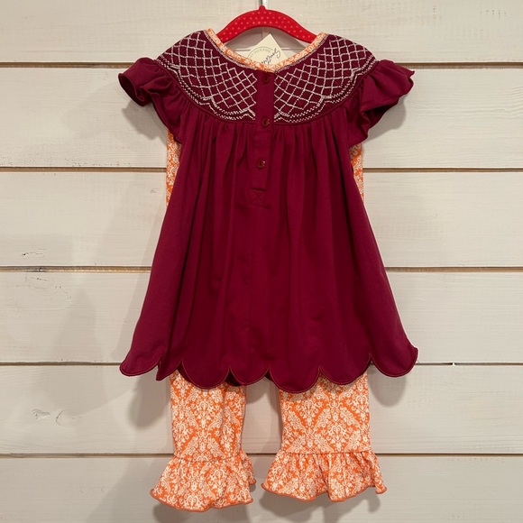 Southern Bay Smocking Company Wine and Damask knit smocked Set, NWT size 4t - Picture 6 of 9